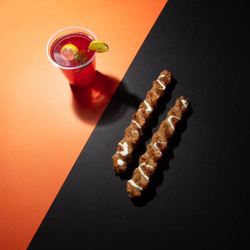 B.B.Q skewers and a drink